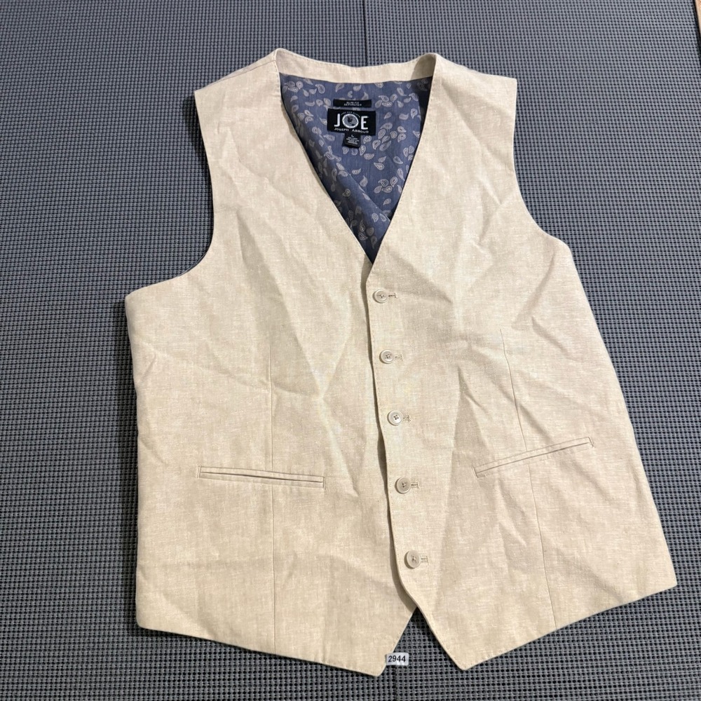 JOE Joseph Abboud Mens Slim Fit Linen Blend Vest Beige Size L